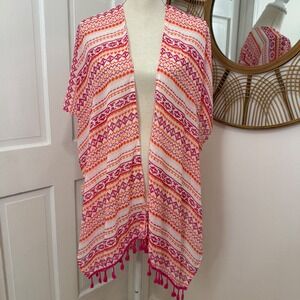Kimono Sheer Flowy Coverup Top One Size Boho Tassel Geometric Resort Layering